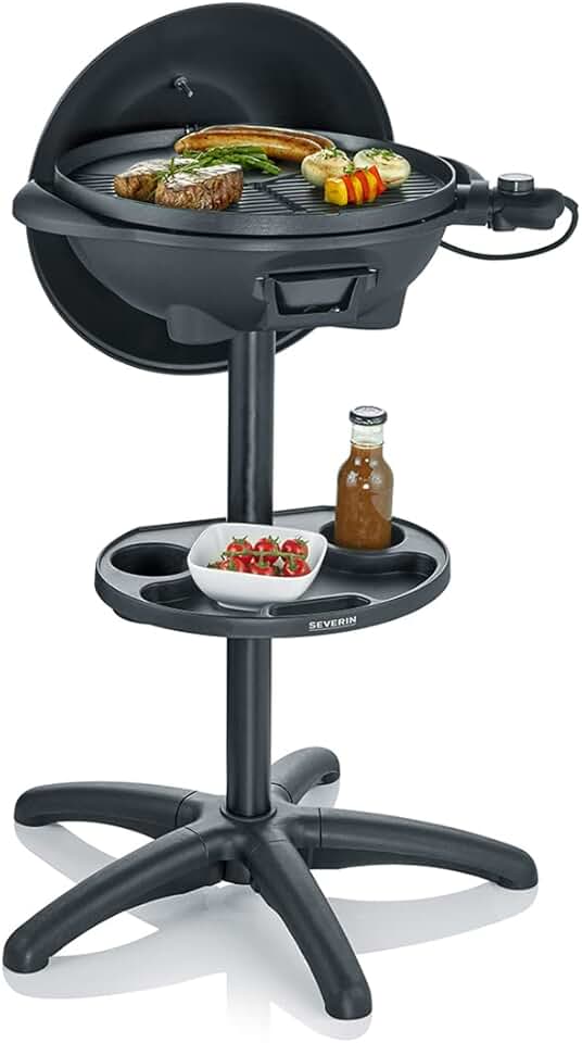etevert - barbecue électrique sur pieds - surface large, couvercle, grille fonte, thermomètre - PG 8541