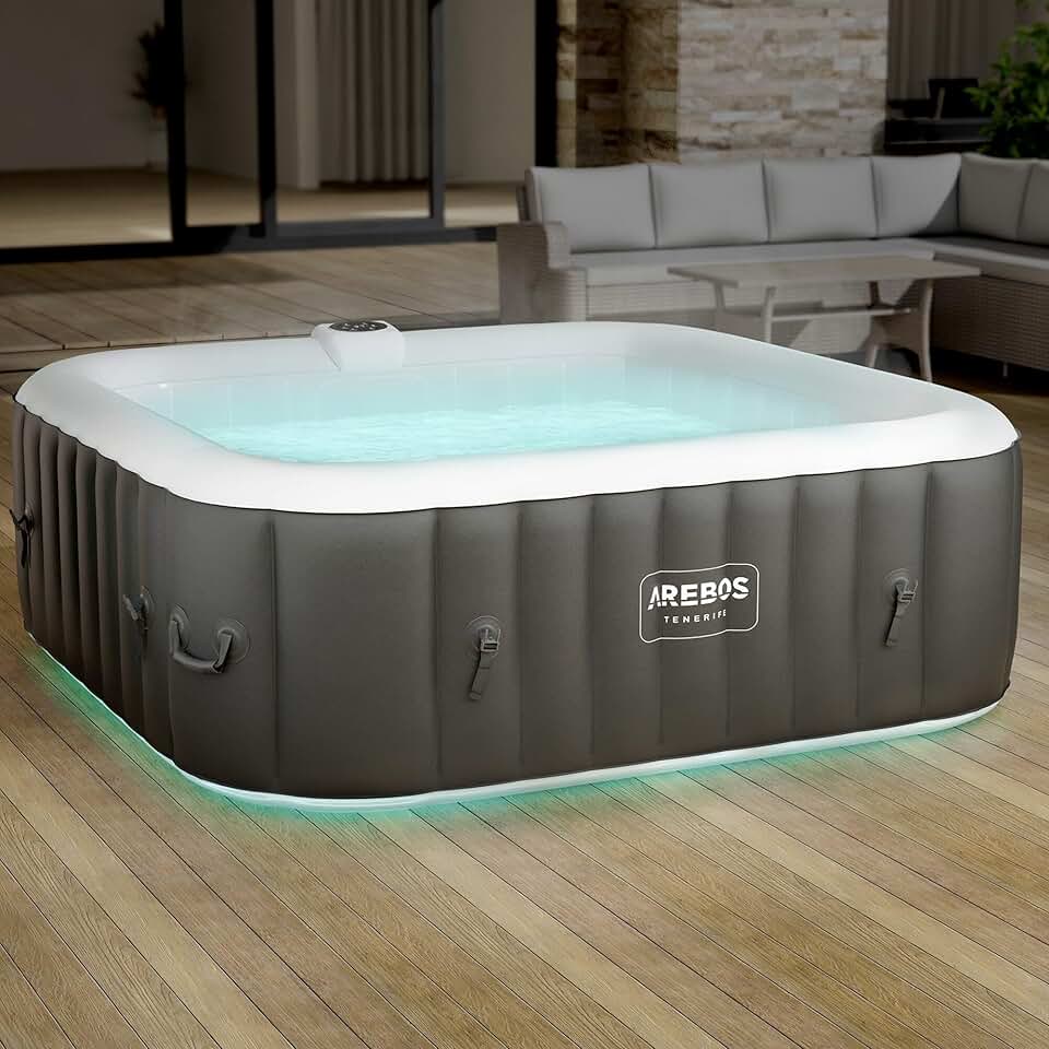 etevert - Spa gonflable LED, 185x185cm, 6 pers, 130 jets massage