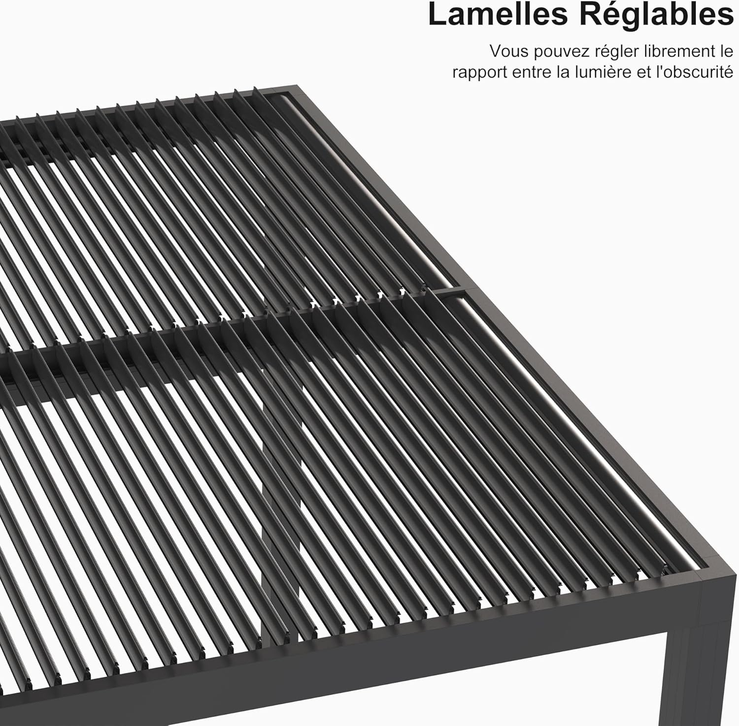 etevert - Pergola Bioclimatique - 4,24 x 3,3 m - Aluminium, lames orientables, commande indépendante, gris
