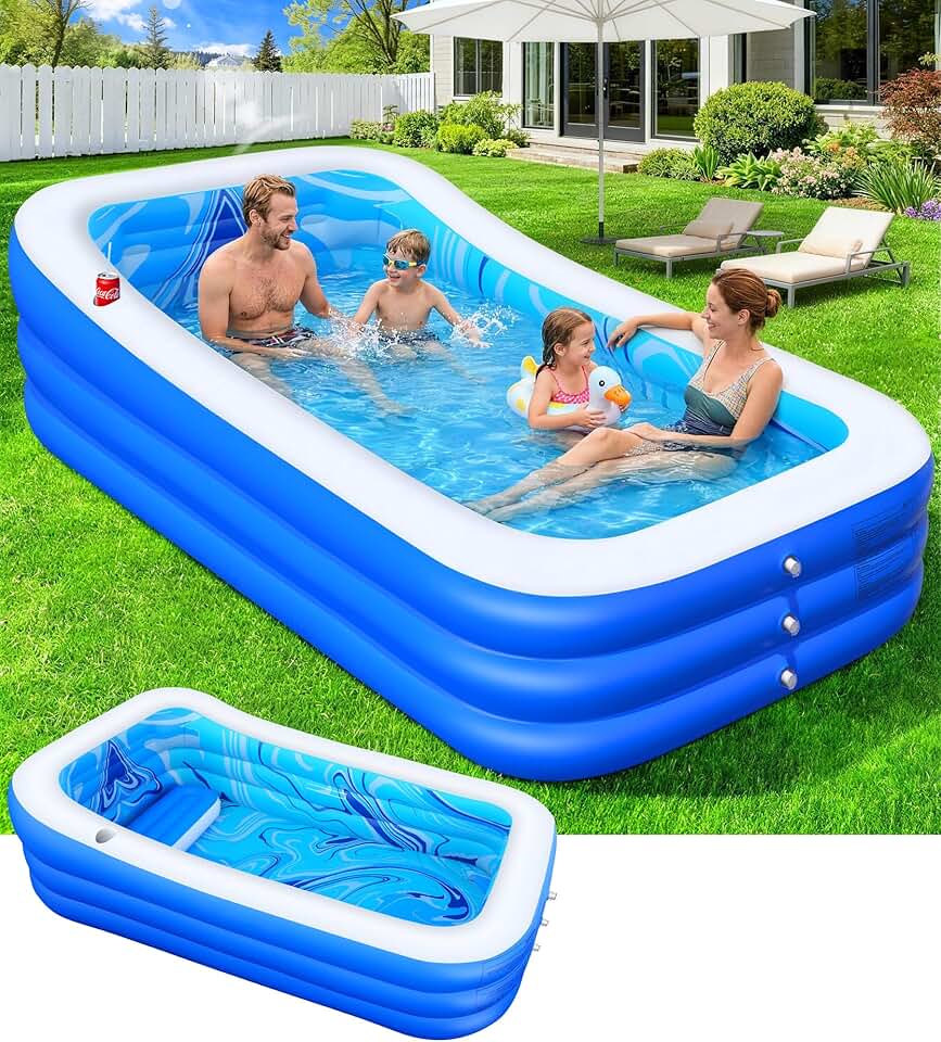 etevert Piscine Gonflable Adulte, Piscine Familiale avec Siège et Dossier, 0.5mm Épaissi Piscines Rectangulaire Gonflable avec Porte-Gobelet, 250*160*63cm Pataugeoire Grande Piscines Gonflable Jardin