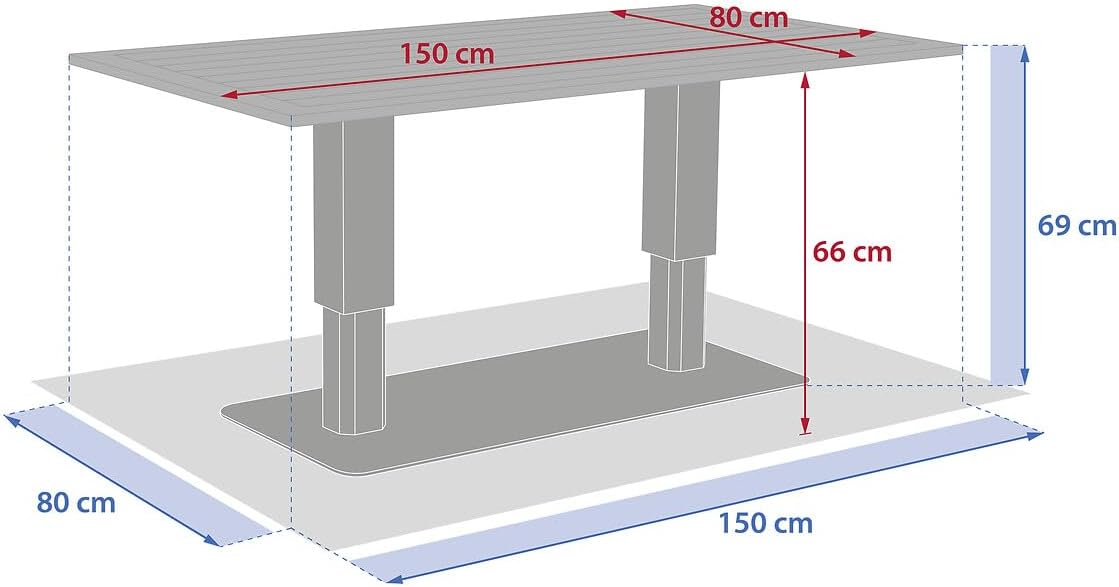 etevert - Salimia - 150x80 cm - table jardin relevable, alu, 6-8 pers