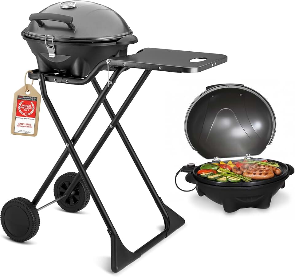 etevert - Barbecue 2-en-1 pliable 2400W, couvercle, chariot, thermomètre - TZSFA5350-6