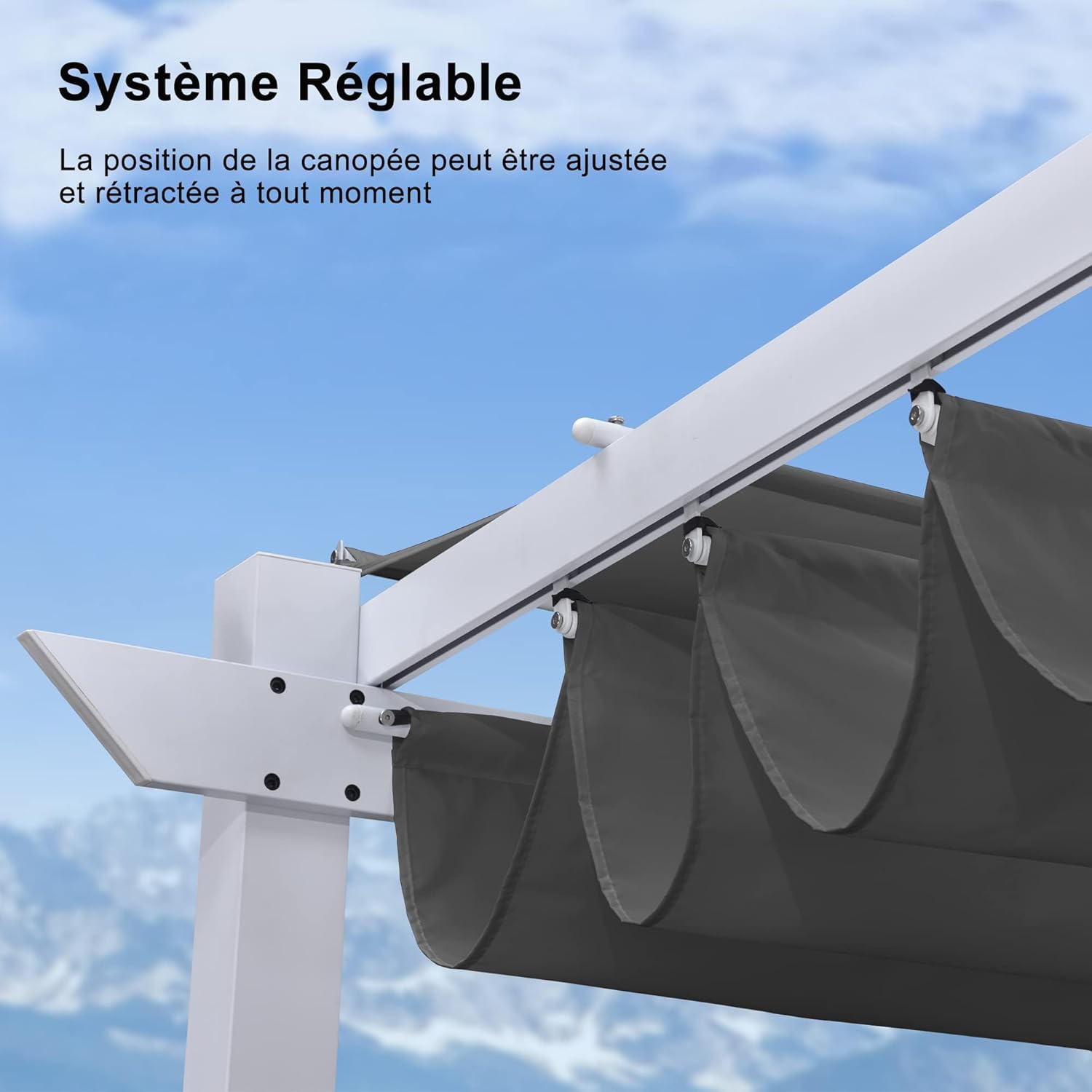 etevert - pergola aluminium - 4x3m - éclairage intégré, toit protégé, blanc/gris