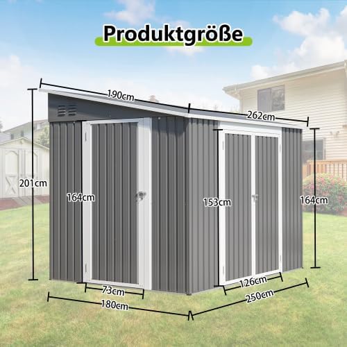Abri de jardin avec toit à pignon, remise à outils 6x8 pieds, abri à outils en métal avec double portes et serrure, résistant aux intempéries avec sol, pour vélos et outils de jardin, gris