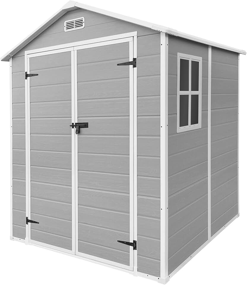 etevert - abri de jardin résine, 151x182x220 cm, double porte, fenêtre, 5m³