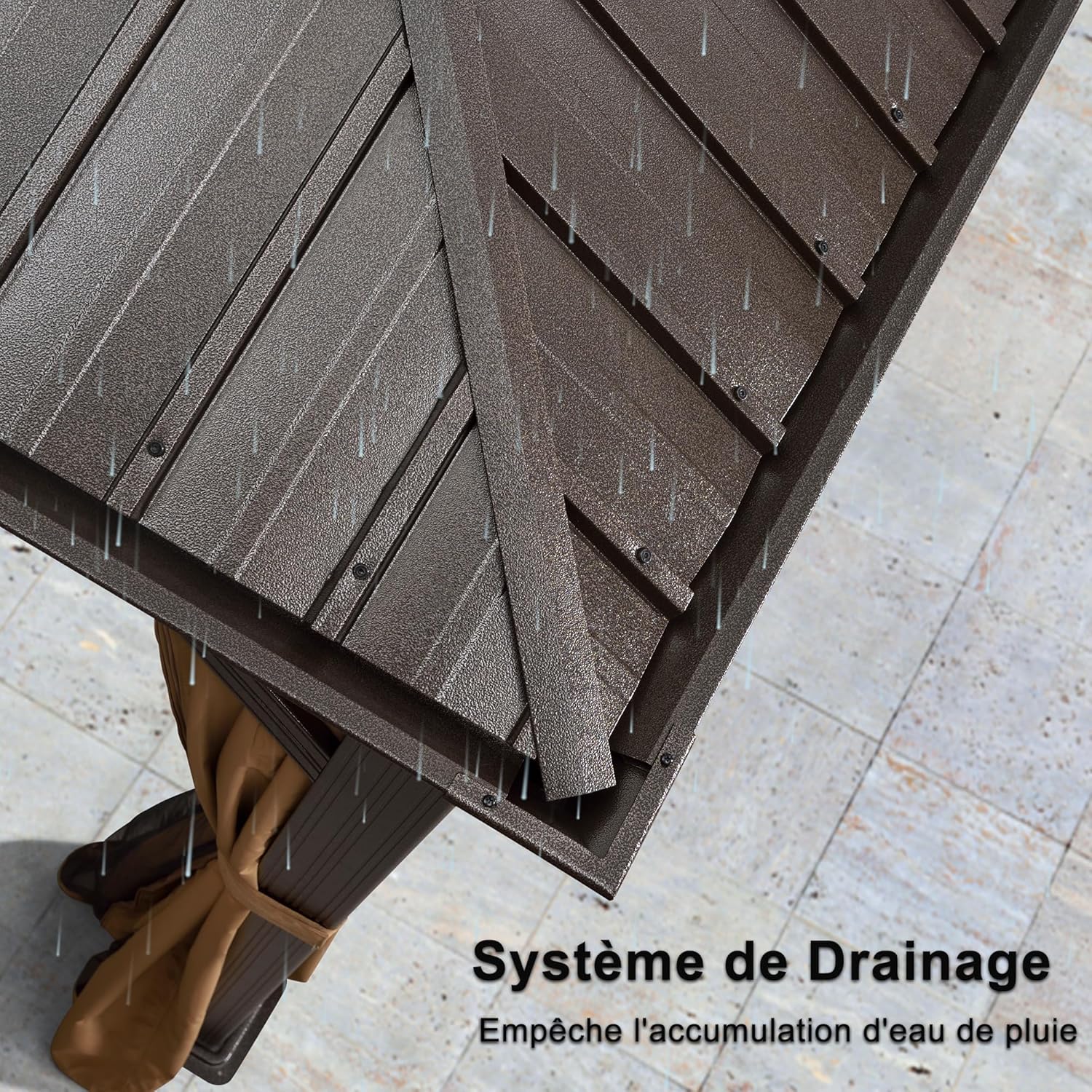 etevert - Tonnelle aluminium série éclairée - 4,85x3,65 m - gouttière, rideaux moustiquaires, poteaux renforcés, bro