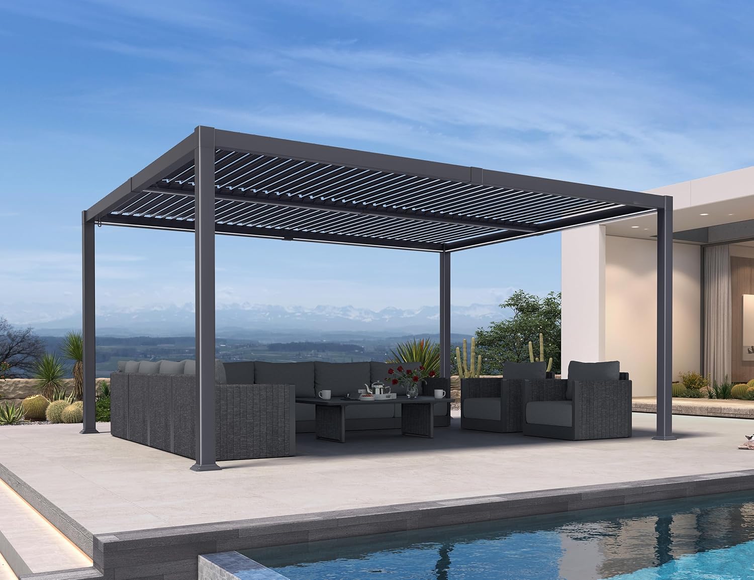 etevert - Pergola bioclimatique alu 4x4.6m, lames LED, durable