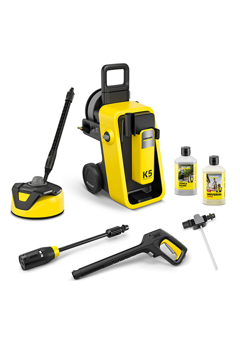 Image identique à la Figure 6 - Affichage de l'équipement de nettoyage etevert montrant le nettoyeur haute pression et ses accessoires dans une palette de couleurs jaune et noir.