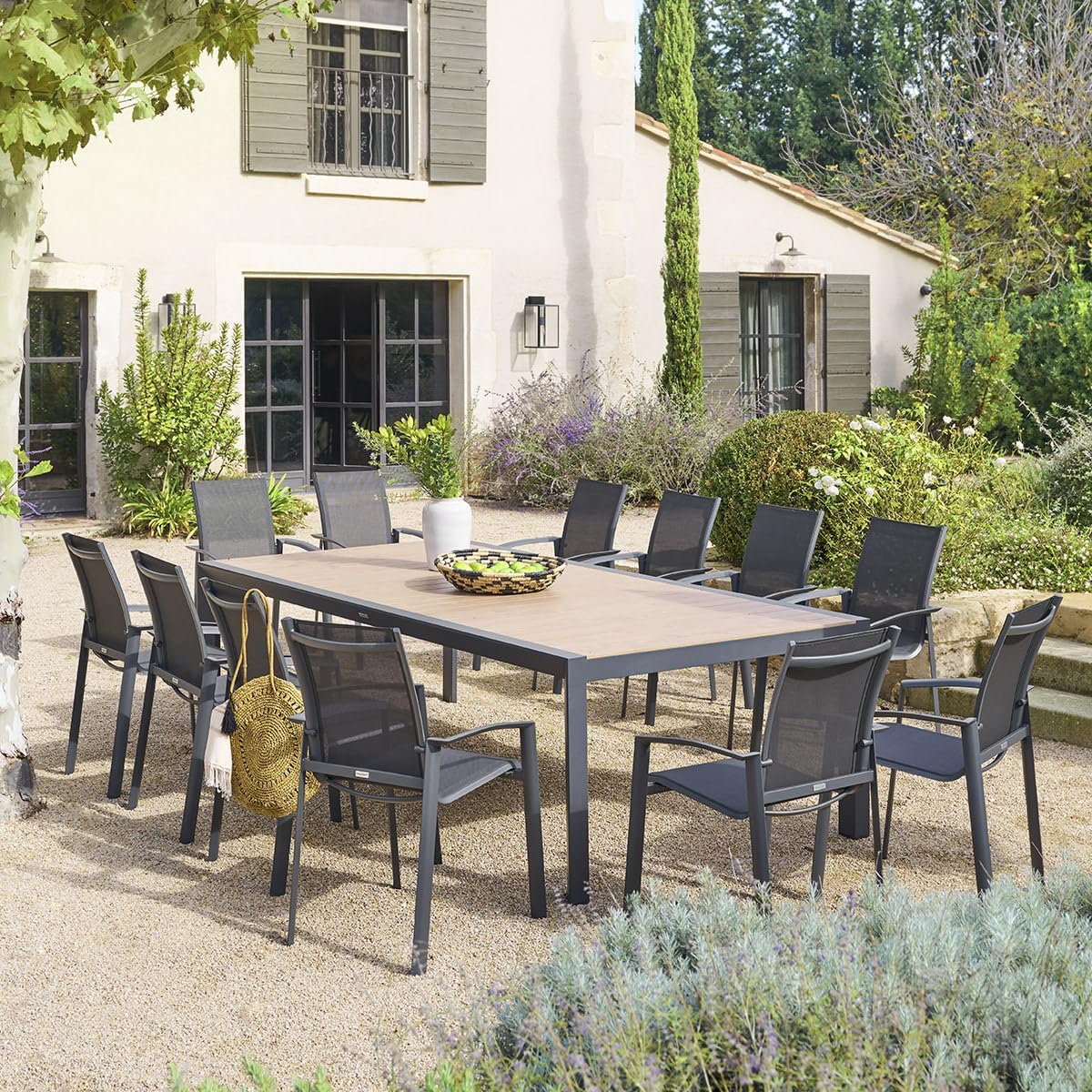 etevert - Evasion - table de jardin 12 places aluminium effet bois
