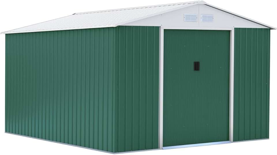 etevert Abri de Métal Rosas, 10.85m² 1299_78620 Vert/Blanc
