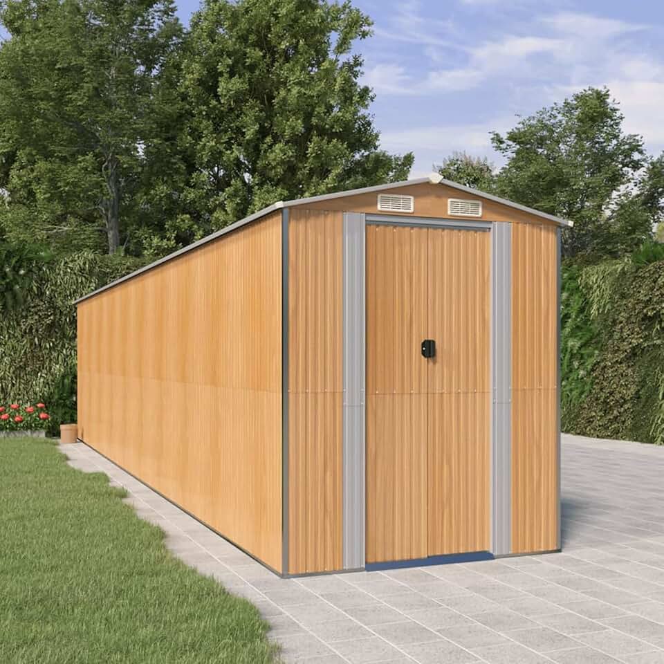 etevert Abri de jardin en acier galvanisé marron clair 192 x 855 x 223 cm