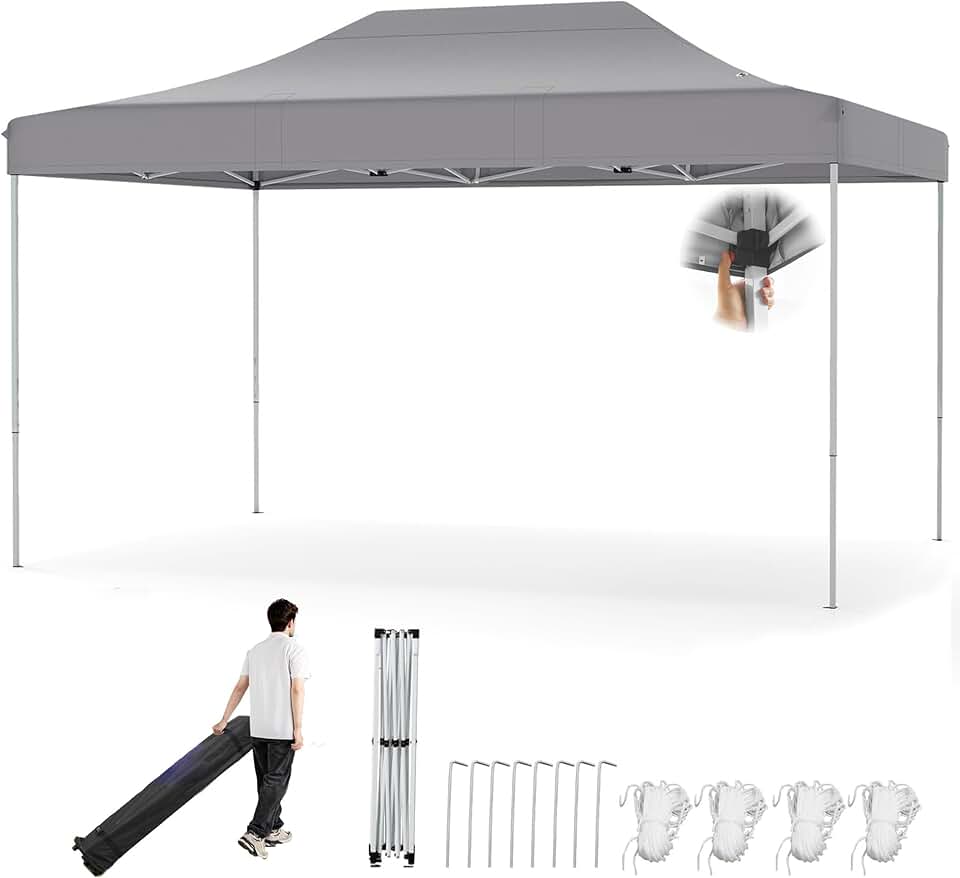 etevert Tonnelle Pliante 3x4,5 Imperméable, Tonnelle de Jardin Extérieur Pop-Up Facile à Monter, Hauteur Réglable, Protection UV, Barnum Tente de Réception, Sac à roulettes (Gris)