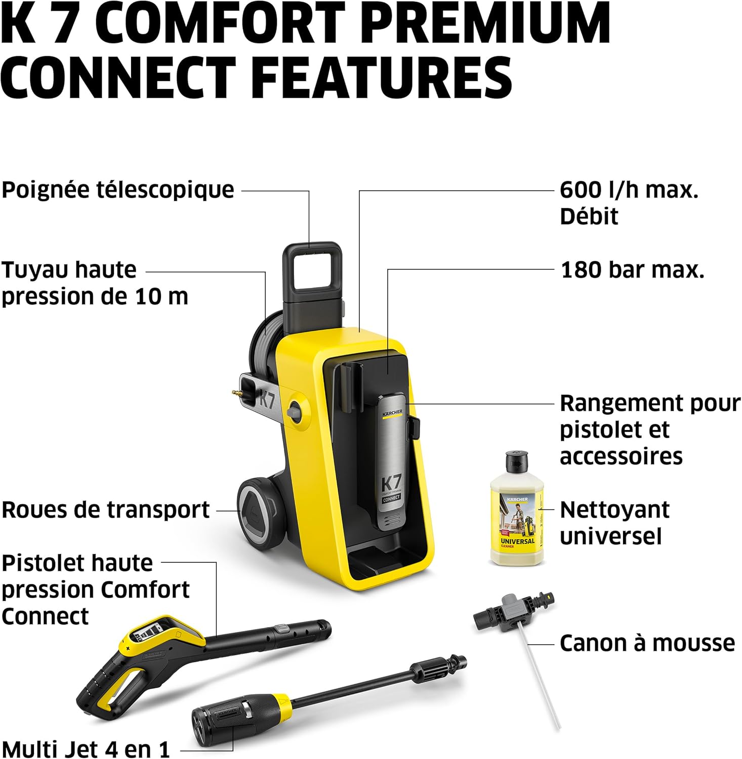 etevert - K 7 Premium Connect - 180 bars, 600 l/h - Enrouleur, appli contrôle
