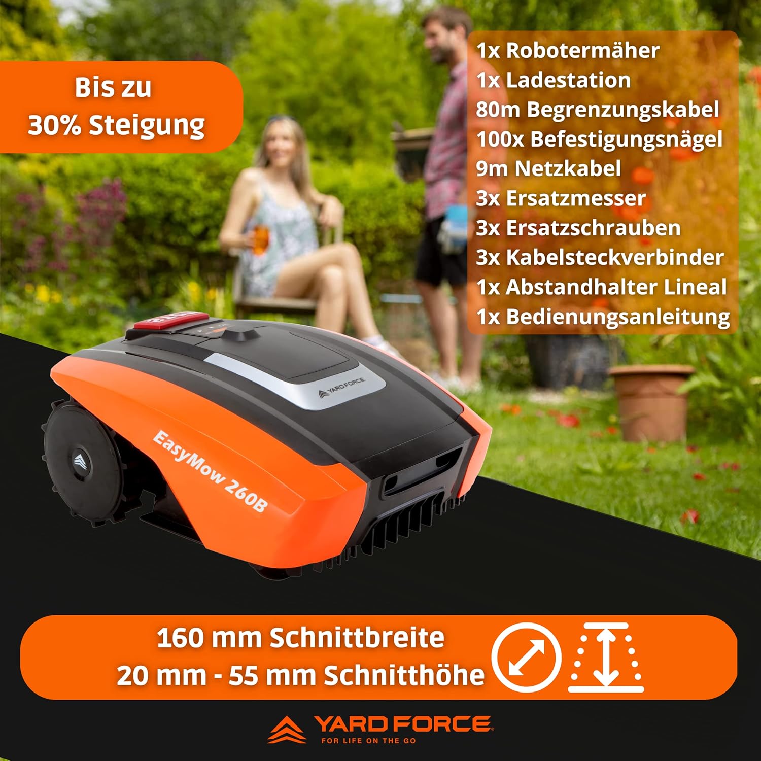 etevert - Easymow 260B - 260m² - robot tondeuse, noir/orange