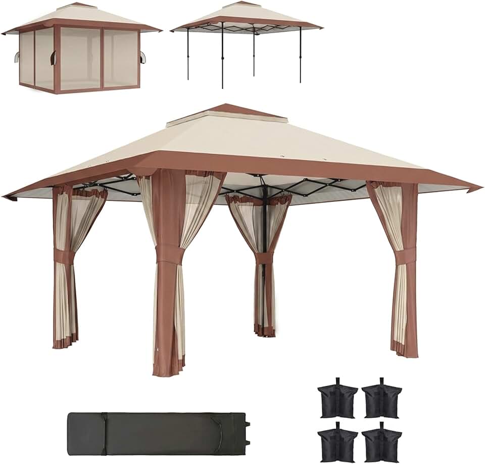 etevert - Tonnelle pliante - 4x4 m - parois filet, UV50+, réglable, sac roues