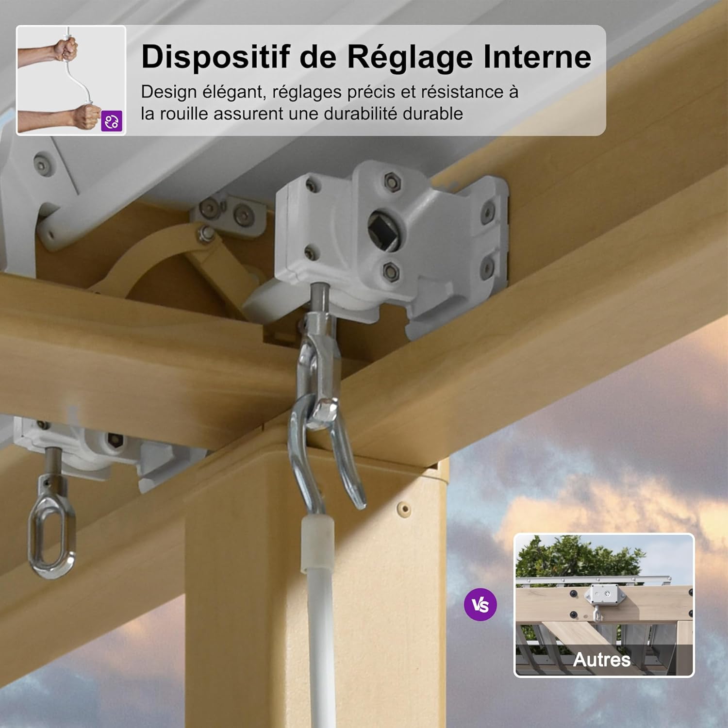 etevert - Pergola Bioclimatique bois effet alu - 3,5x6,35m - lames orientables, imperméable, extérieur