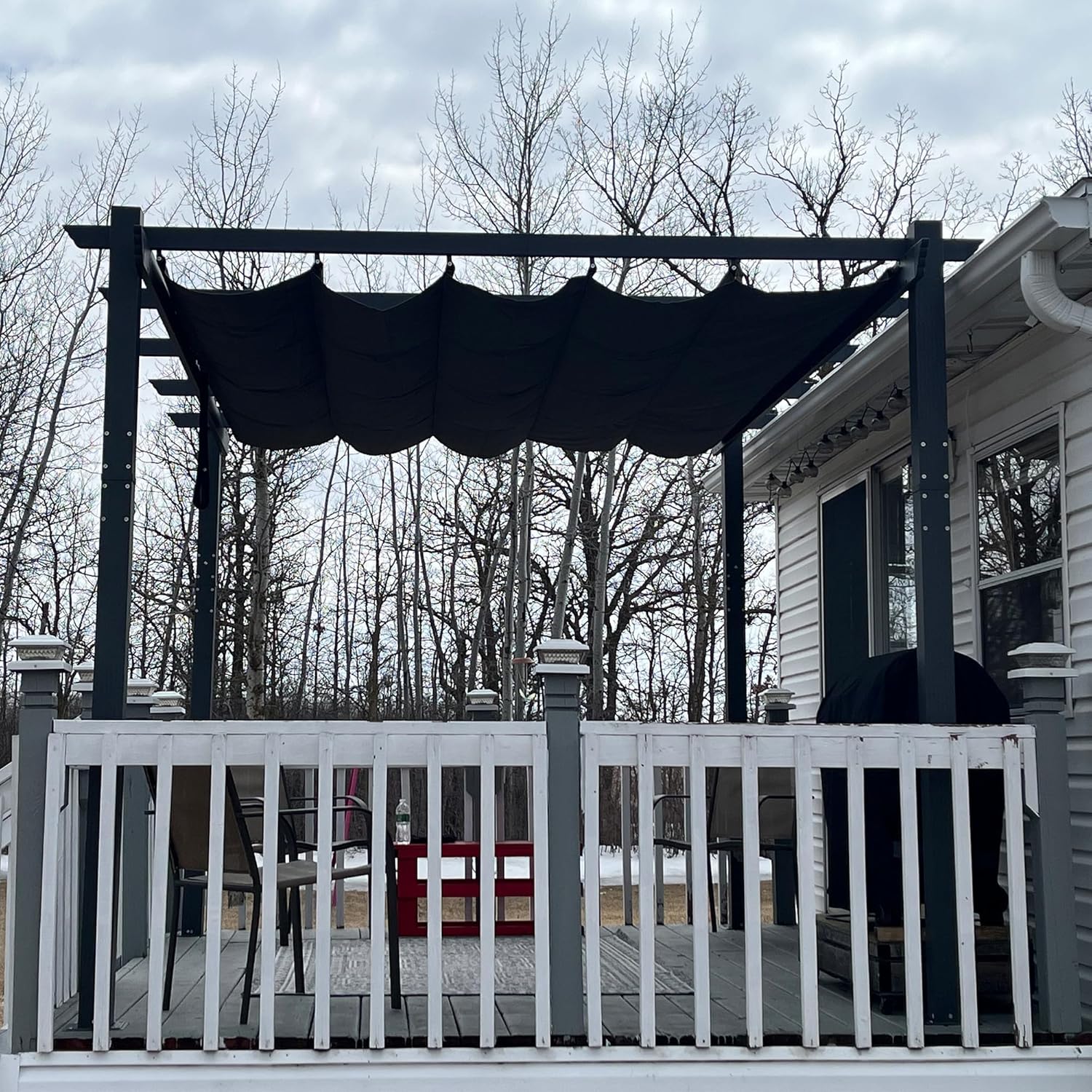 etevert - pergola aluminium - 3,65x3m - toit rétractable LED, tissu gris