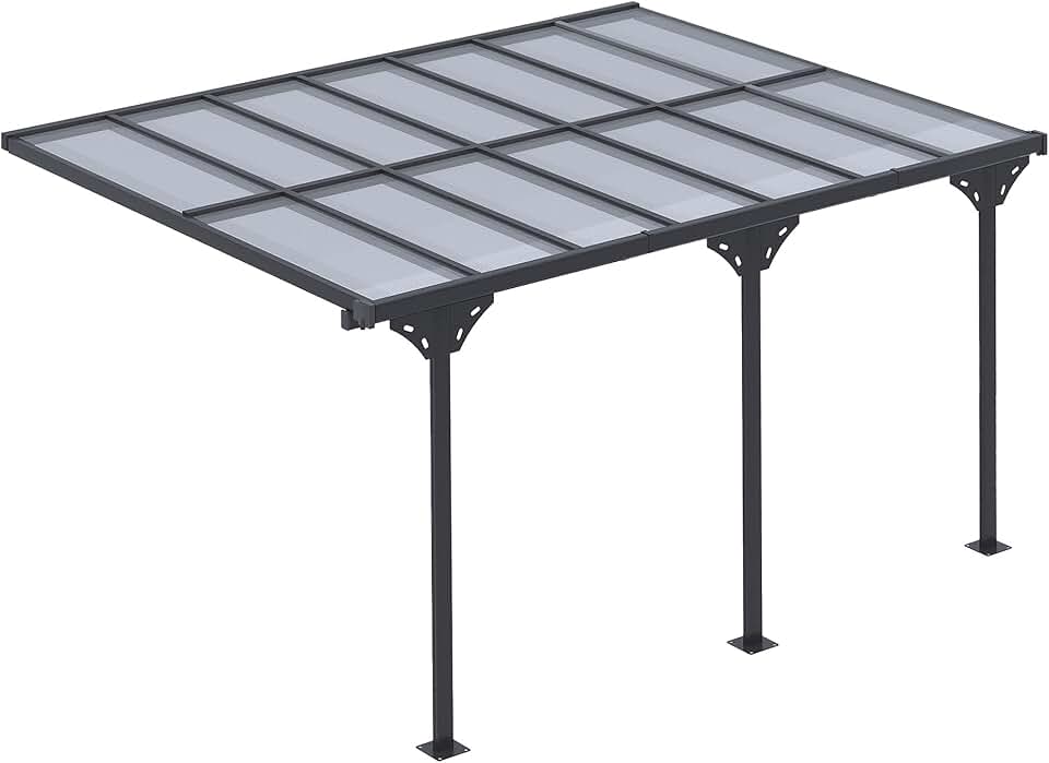 etevert - Pergola adossée aluminium 4,5x3m toit UV, gouttière, gris