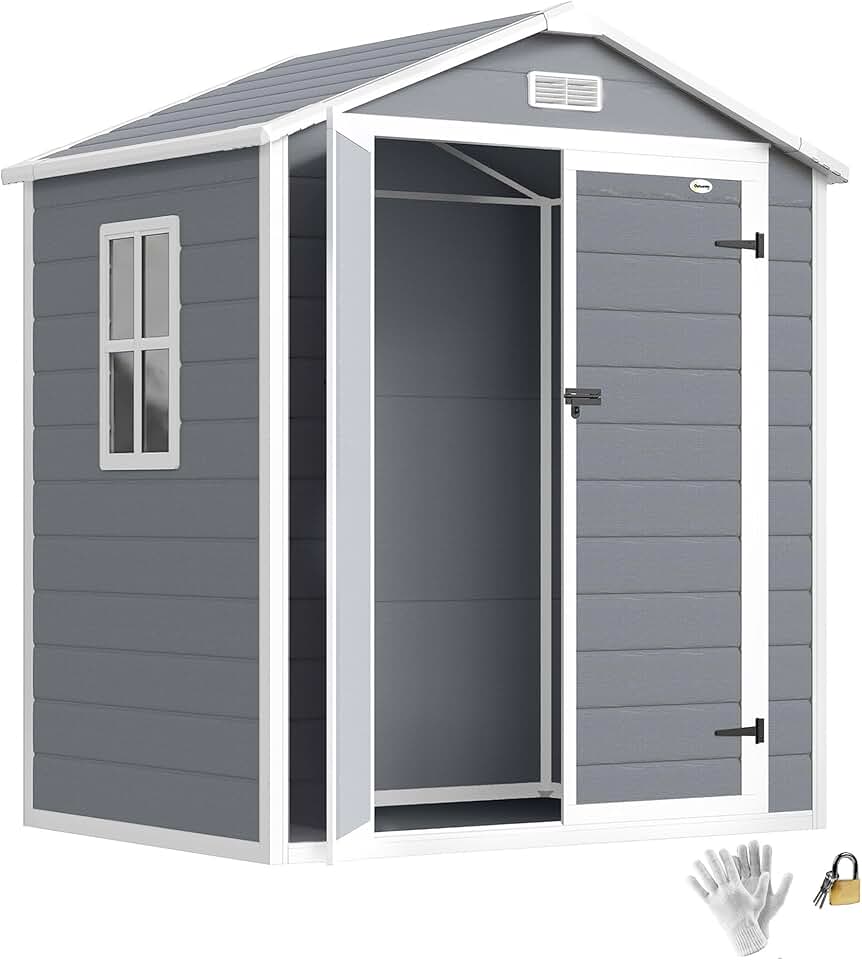 etevert - abri de jardin résine 2,12m², double porte, fenêtre, toit pente