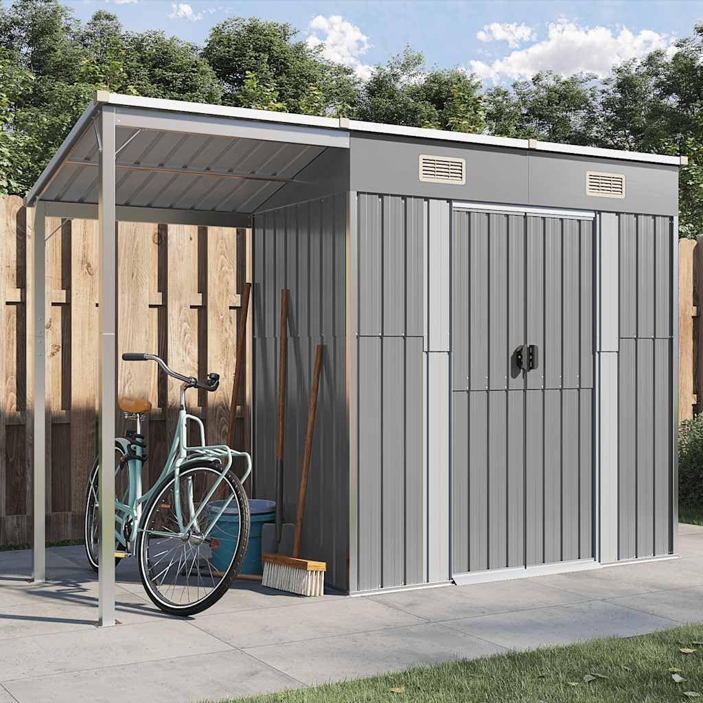 etevert Abri de Jardin avec Toit prolongé Gris Clair 277x107x181 cm, Maison & Jardin, Pelouses & Jardins, Vie en extérieur, Structures extérieures, Cabanes & abris de Jardin, Gris, (Poids 41.56KG)