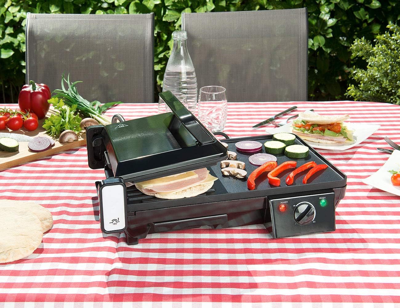 etevert - grille-plancha 2 en 1 2000W - table - cuisson rapide