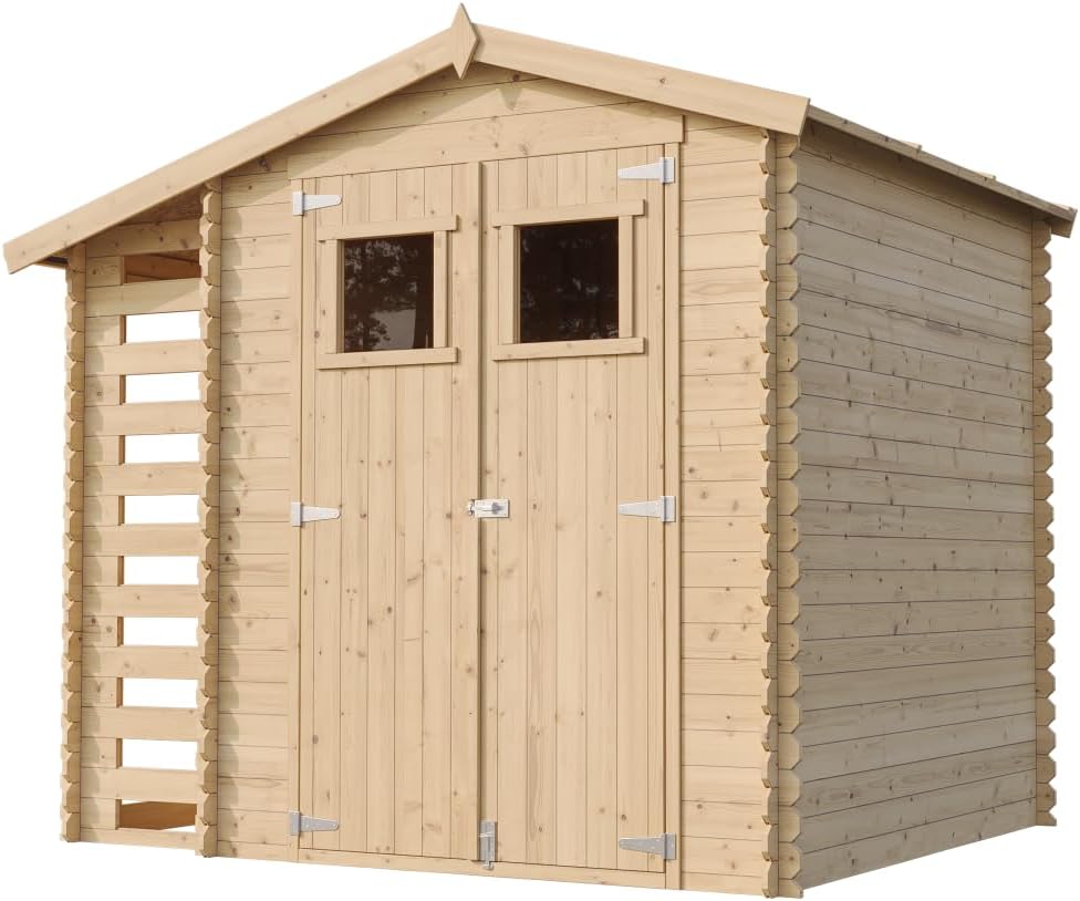 Abri de Jardin en Bois et Range bûches extérieur - Stockage extérieur I206xL272xH218 cm/ 3,53 + 0,97 m2 Petit abri à Outils, Local à vélos - etevert M386