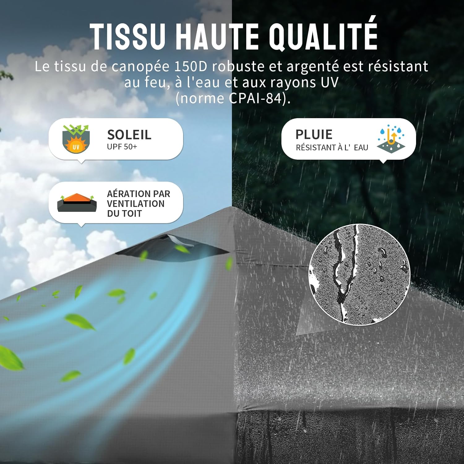 etevert Tonnelle Pliante 3x3 Imperméable, Barnum Pliant de Jardin Exterieur, Pop-Up Gazebo avec Sac de Rangement, UPF 50+, avec 4 Parois Latérales Amovible, 4 Sac de Sable, Gris