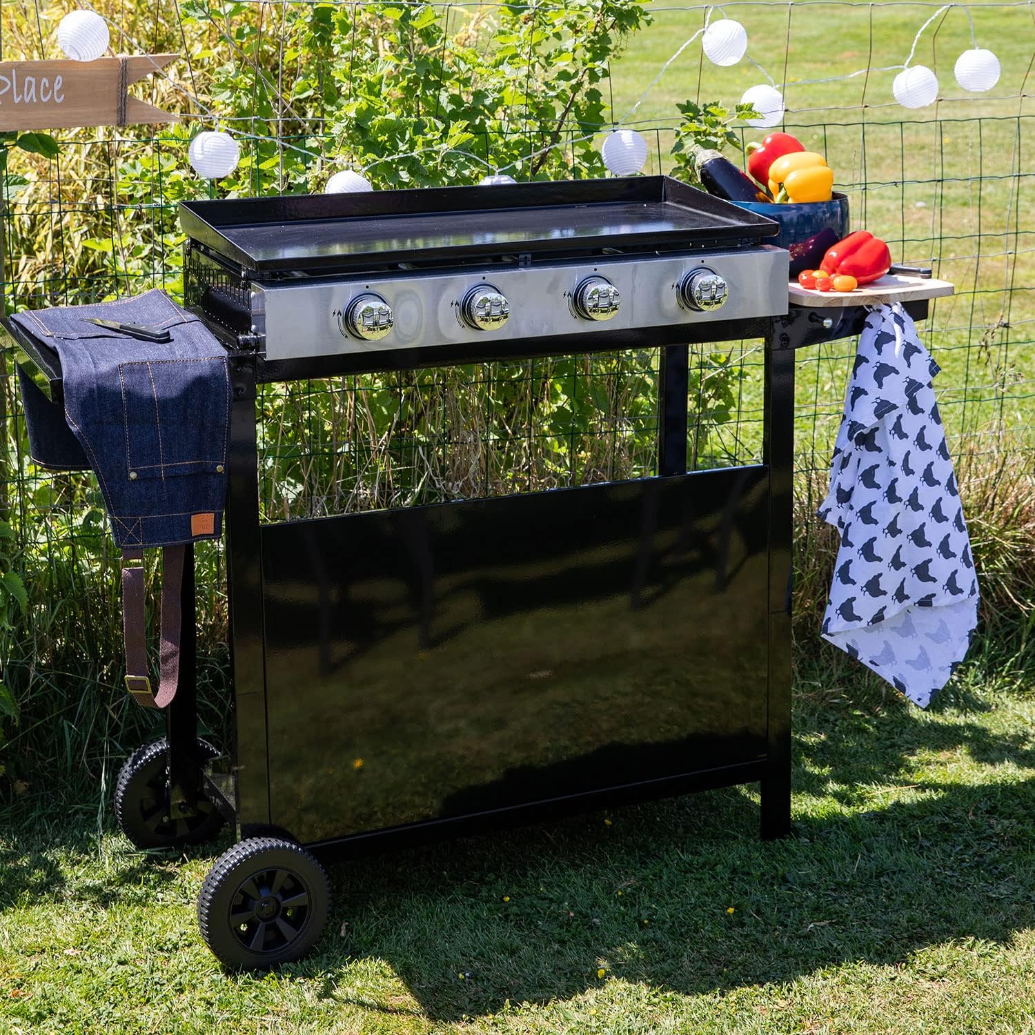 etevert - Plancha Mérida 4 brûleurs avec chariot - gaz - 78x41 cm