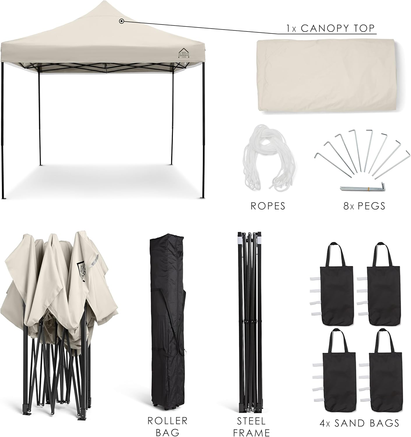 etevert - Tonnelle pliante série premium - 3x3m - étanche, parois latérales, accessoires, haute qualité