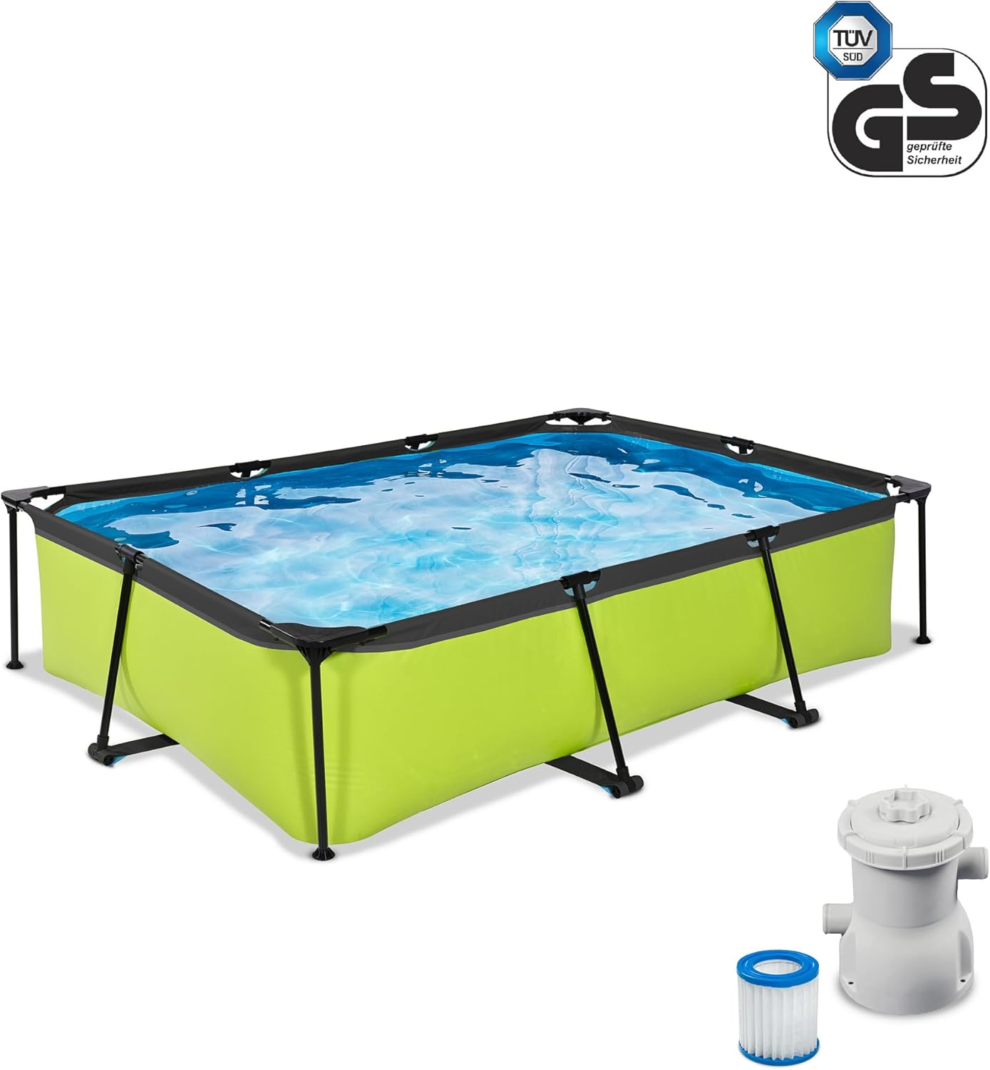 etevert Piscine Lime - 300x200x65cm - Piscine Hors Sol Rectangulaire avec Pompe Filtrante à Cartouche - Entrée Basse - Idéal pour Les Jeunes Enfants - Cadre Stable - Design Unique - Vert