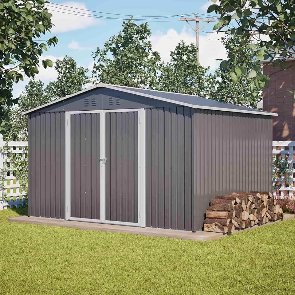 etevert - abri de jardin métal - 300x252x191cm - double porte coulissante, ventilation - Gris-C