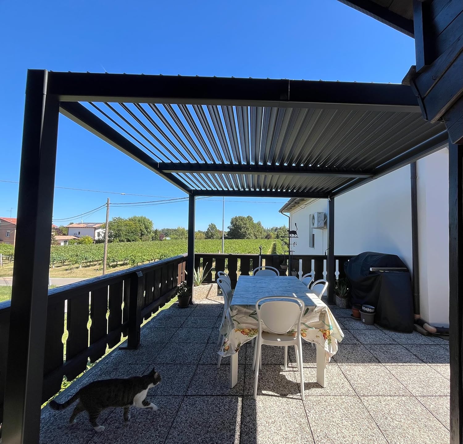 etevert - pergola bioclimatique - 3x3,65m - aluminium, lames orientables, gris