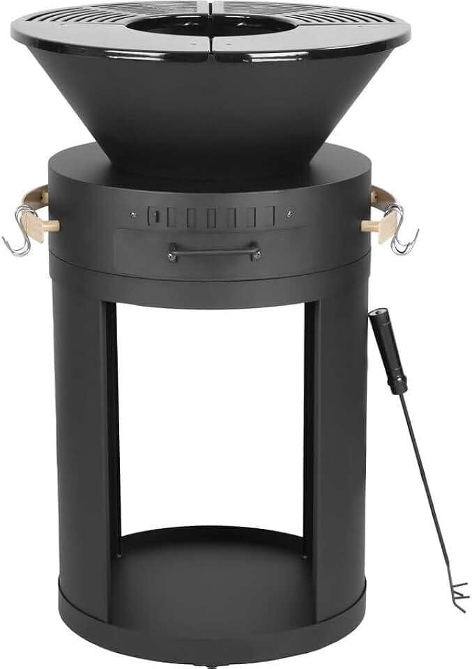 Barbecue plancha etevert charbon/bois, Cesar - 49x49x92cm, noir