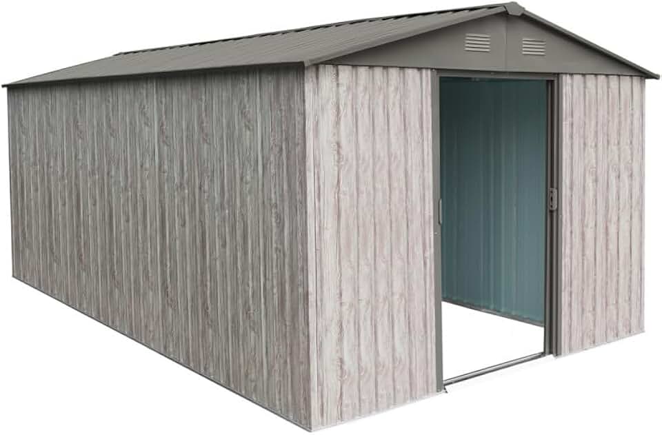 Abri de jardin métal etevert 11m², double porte, acier beige, 301x367cm