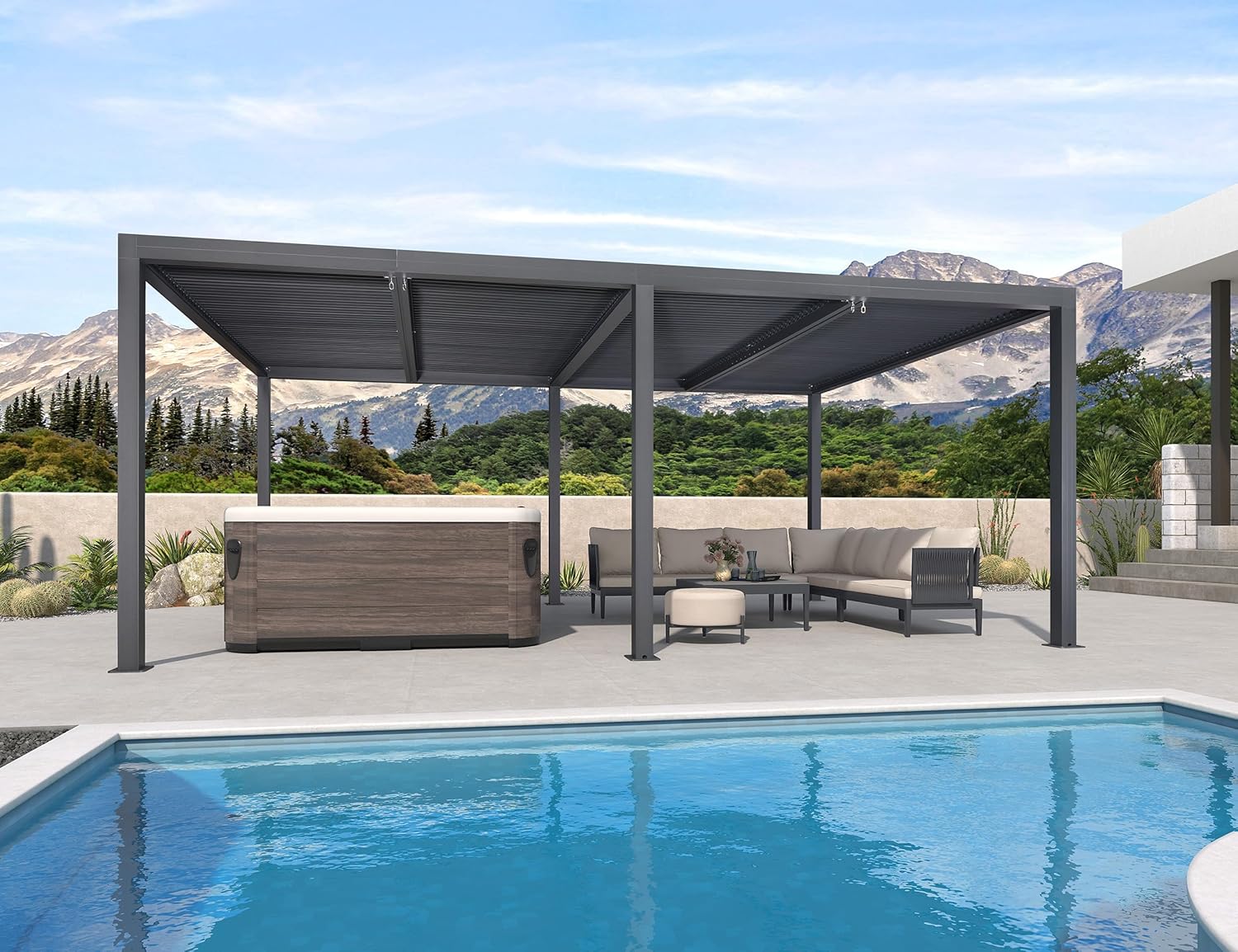etevert - Pergola bioclimatique - 6x3,68m - aluminium lames orientables