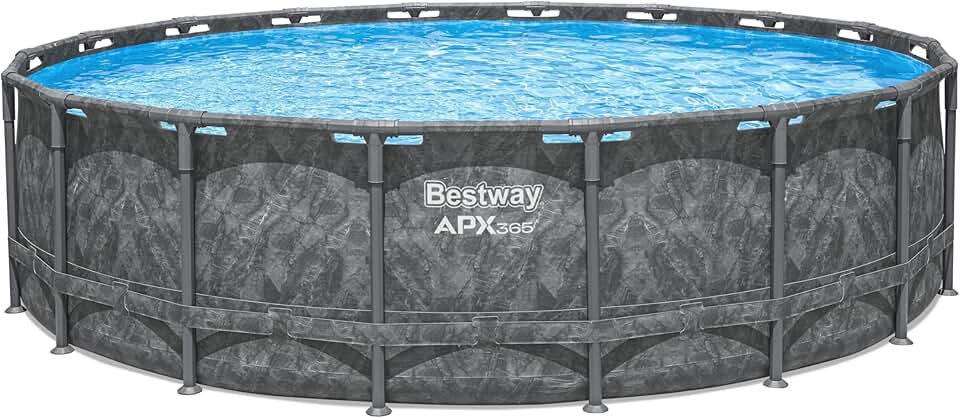 etevert Kit Piscine Hors Sol Ronde APX 365-549 cm x 549 cm x 132 cm - Gris foncé