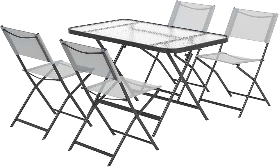 etevert - Ensemble de jardin 5 pcs - chaises pliables, table verre, gris