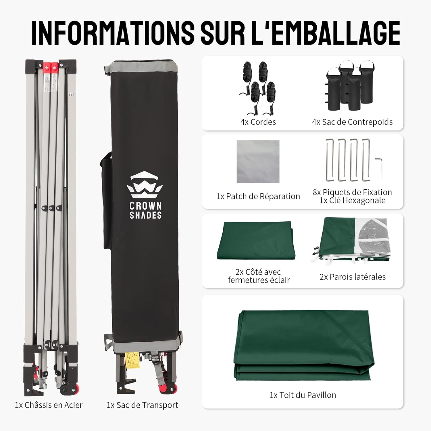 etevert Tonnelle Pliante 3x3 Imperméable, Barnum Pliant de Jardin Exterieur, Pop-Up Gazebo avec Sac de Rangement, UPF 50+, avec 4 Parois Latérales Amovible, 4 Sac de Sable, Vert Forêt