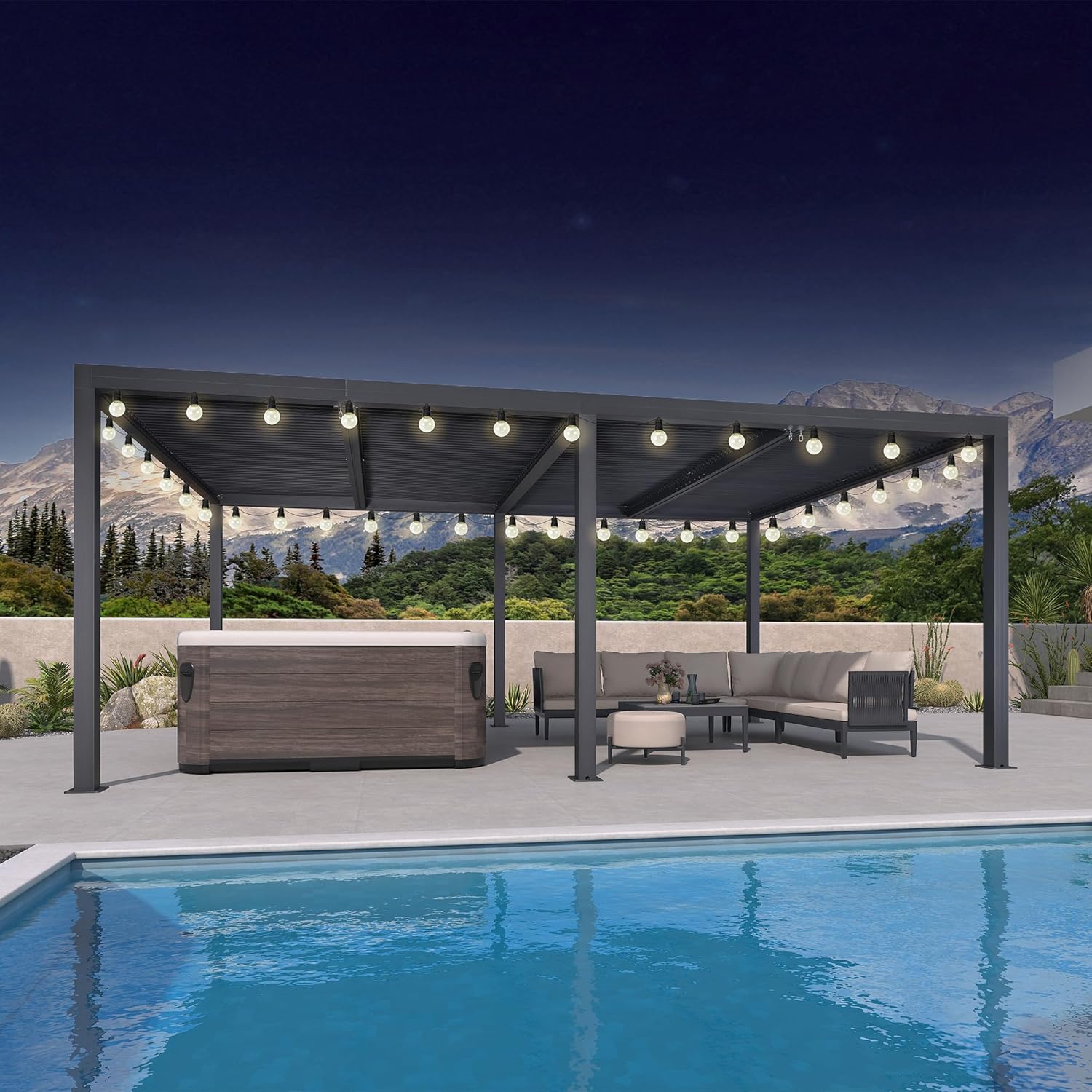 etevert - Pergola bioclimatique - 6x3,68m - éclairage intégré, aluminium, lames orientables