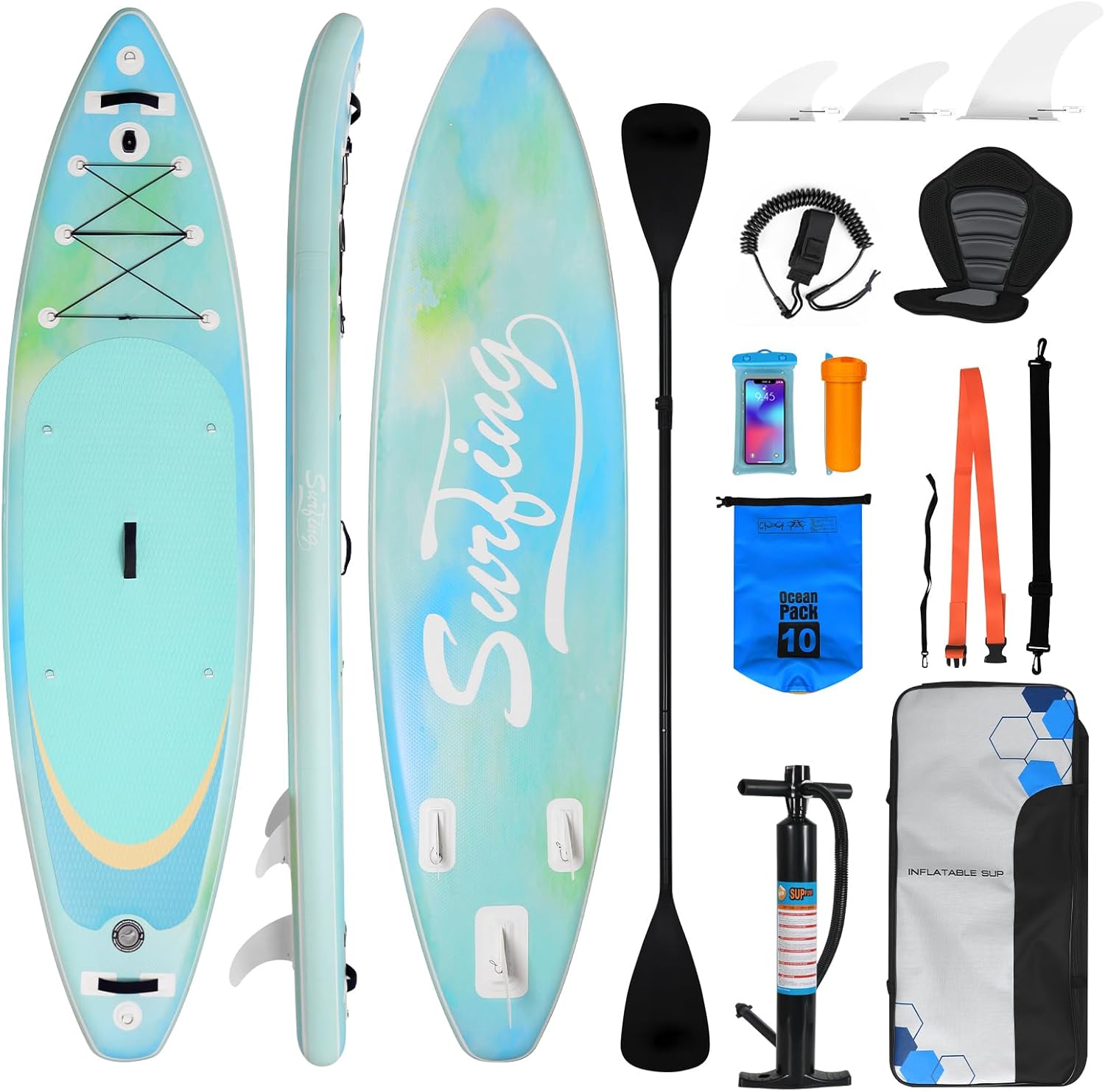 etevert - paddle gonflable adulte - 320/335cm - 2 places, siège kayak, pagaie alu, support caméra, pompe, 150 kg