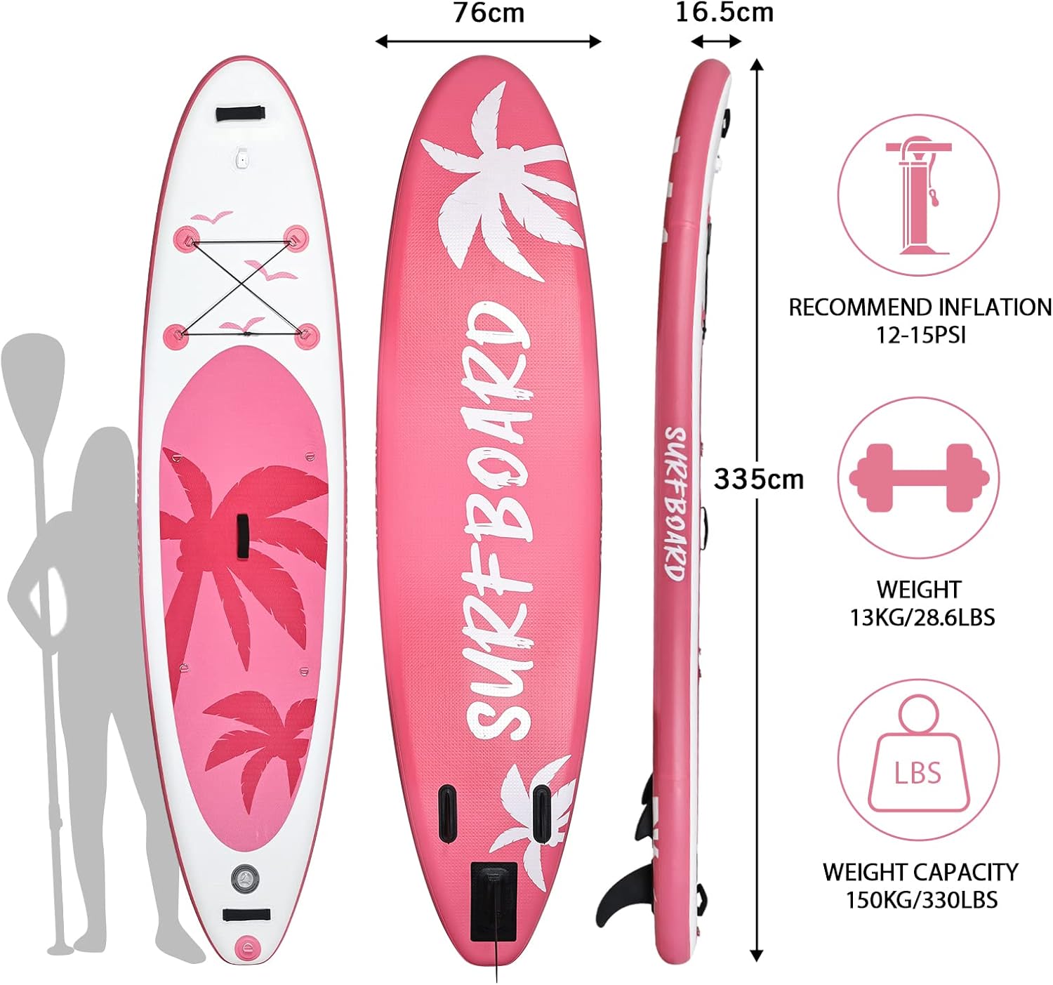 etevert - Paddle gonflable adulte - 320/335cm - 2 places, siège kayak, pagaie alu, support caméra, pompe, 150kg