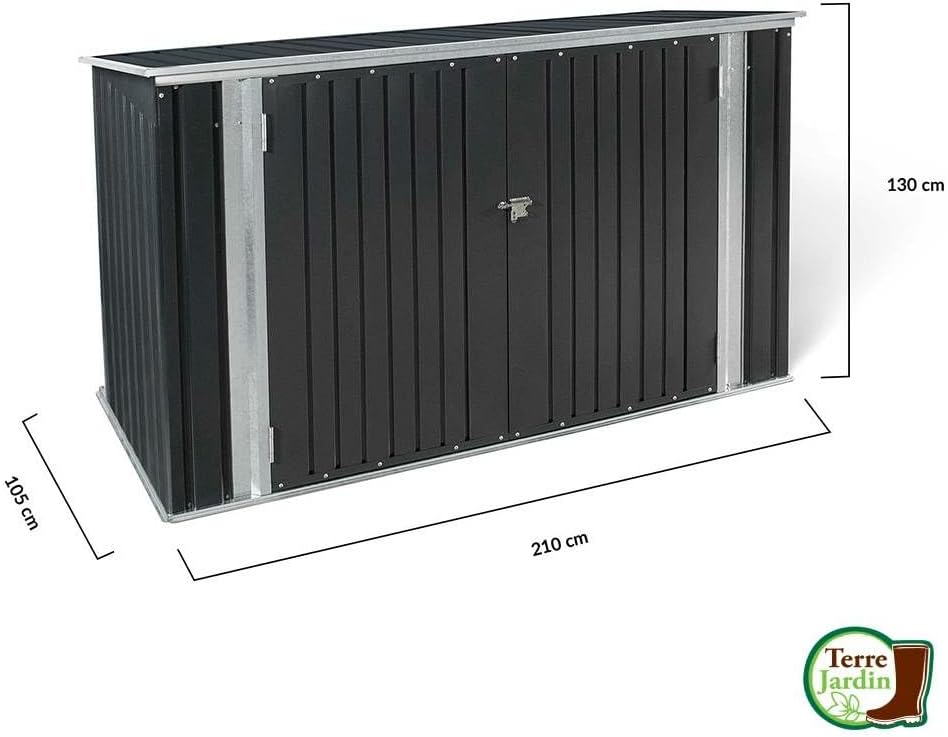etevert - Abri de jardin métal 210x105x130cm - toit ouvrant, double porte, rangement vélos