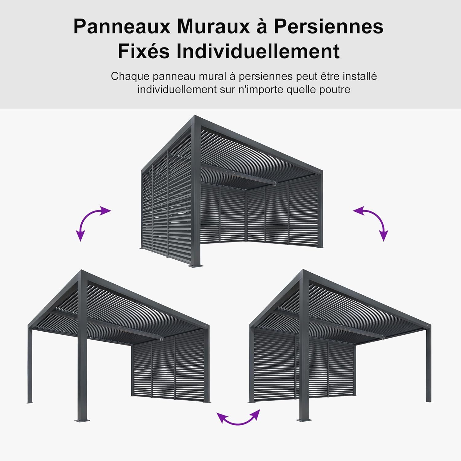 etevert - Pergola bioclimatique 4,6x3,3 m, alu, persiennes fixes