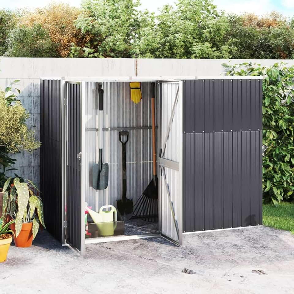 etevert abris de Jardin Metal cabane de Jardin Acier galvanisé - Remise pour Outils - abri vélo - abri Poubelle-résistant aux intempéries- Portes verrouillables-Anthracite 225 x 89 x 161 cm