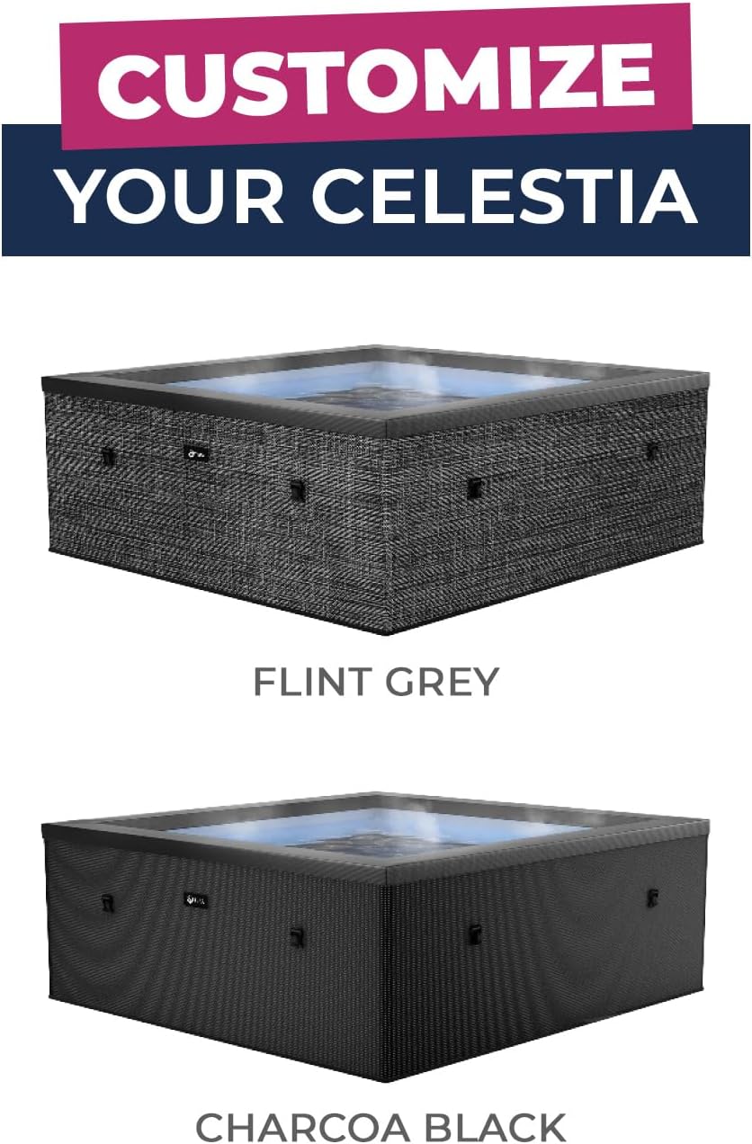 etevert - Spa - Celestia - Semi-Rigide Carré 6 Places – Construction Portable en Mousse, Chauffage intégré et Couverture économe en énergie – Volume 1100l - Ø180xH70cm - Charcoal Black