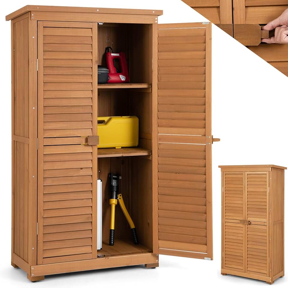 etevert - armoire de jardin bois 82x42x160cm, 3 étagères, toit asphalte