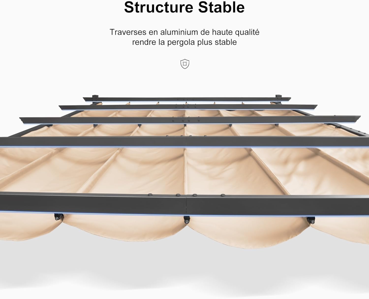 etevert - pergola aluminium série LED - 4,8x3,5 m - toit rétractable, structure résistante, kaki