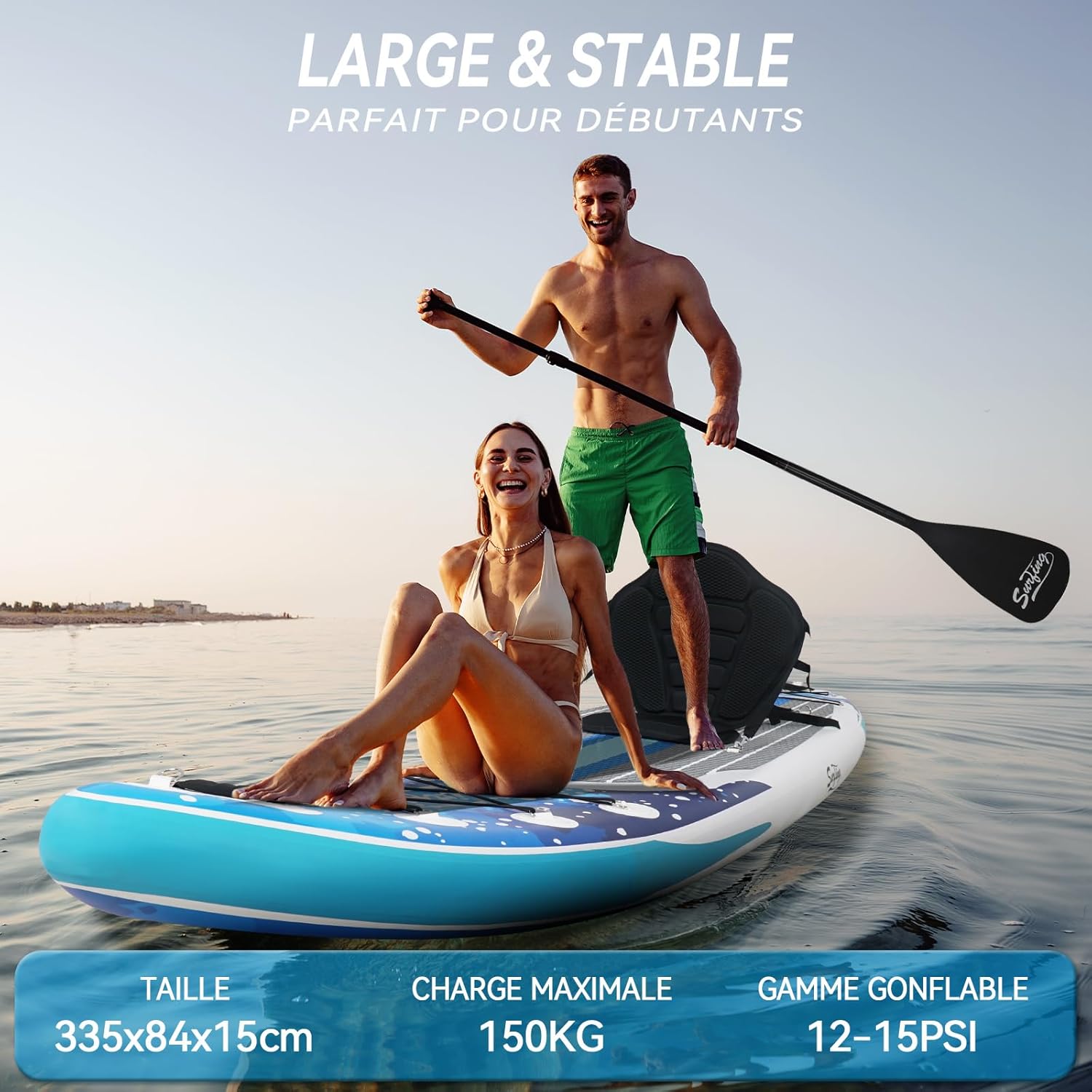 etevert - Paddle gonflable 320/335cm - 2 personnes, siège kayak, jusqu'à 150kg