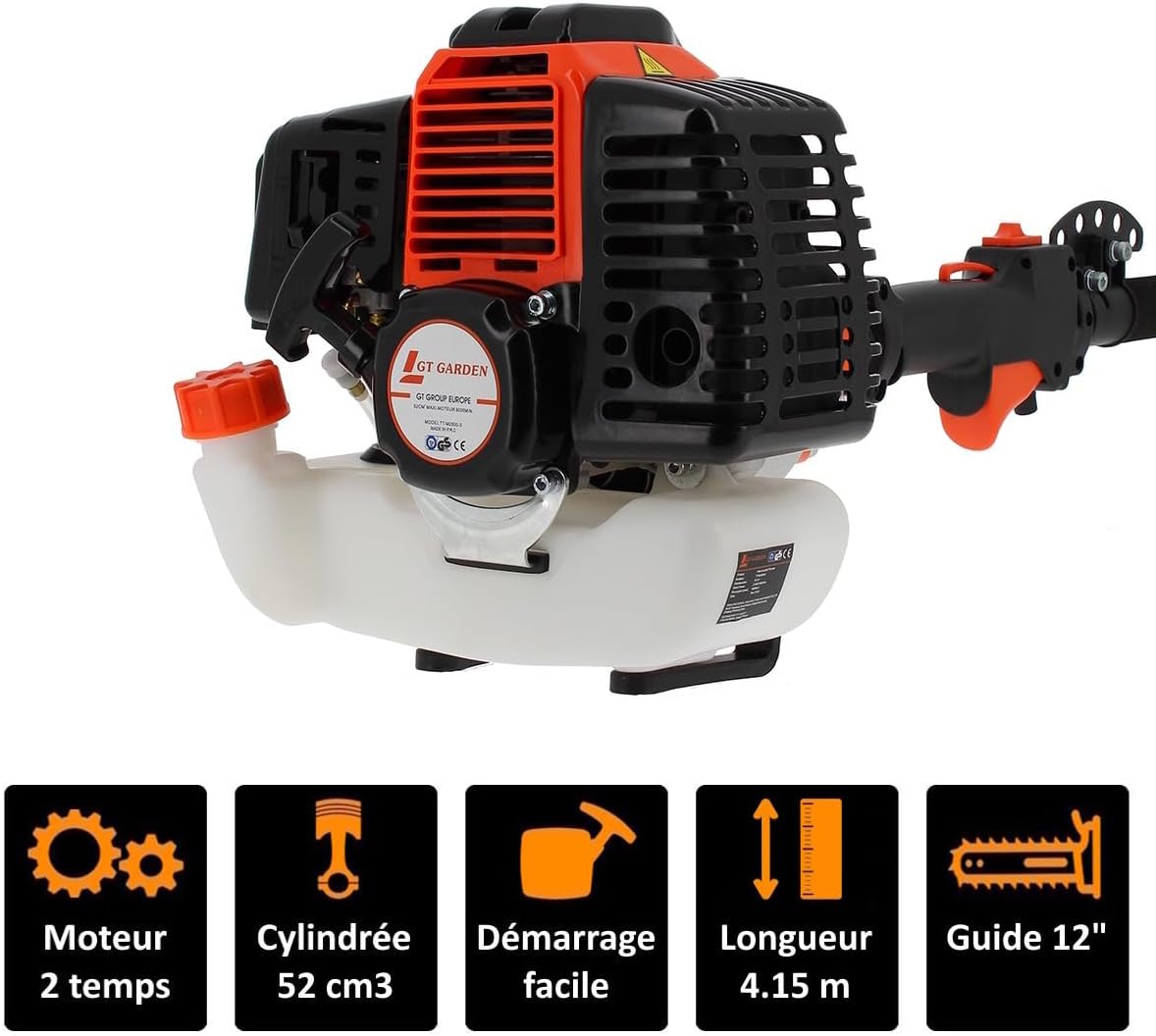 etevert - élagueuse thermique sur perche - 4,15 m - 52 cm³, 3 CV