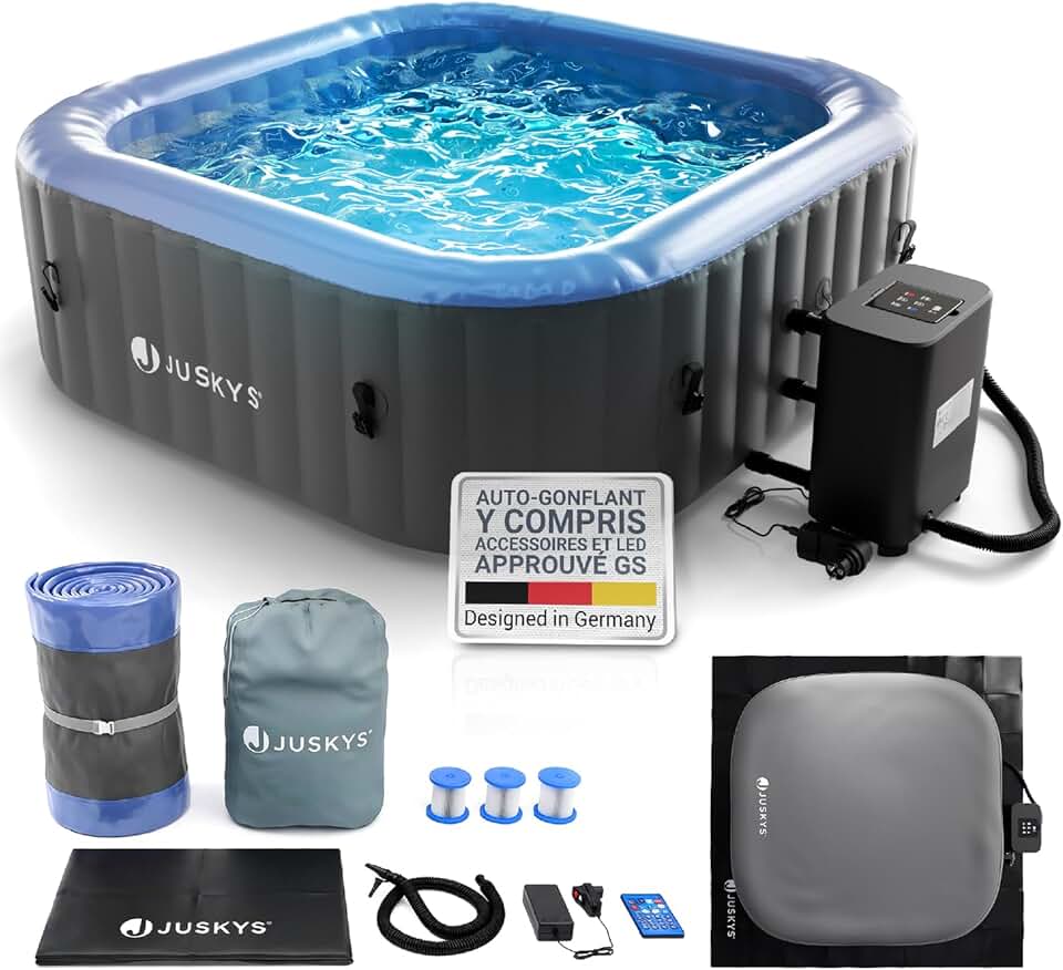 etevert - SpaLuxe - spa extérieur, 130 buses, LED, 3000 W, Gris/Bleu